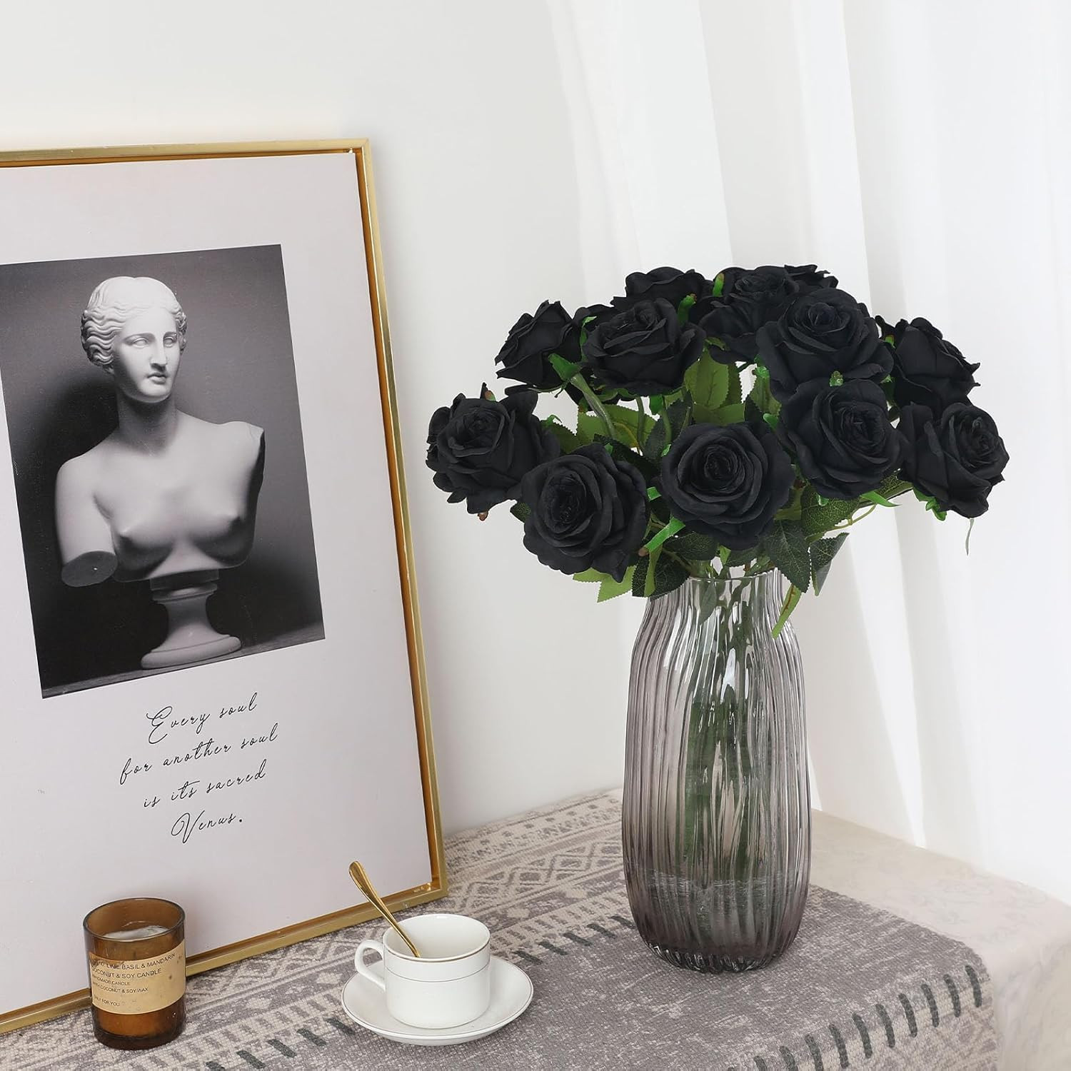 Black Fake Roses Artificial Flowers – 10 Pcs Fake Artificial Roses Silk Flowers