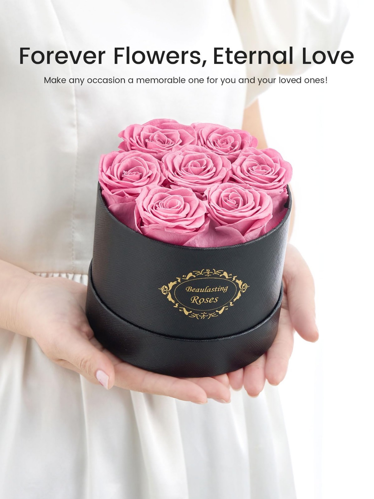 Long Lasting Preserved Roses in Round Black Box – Forever Flowers for Mom, Wife,