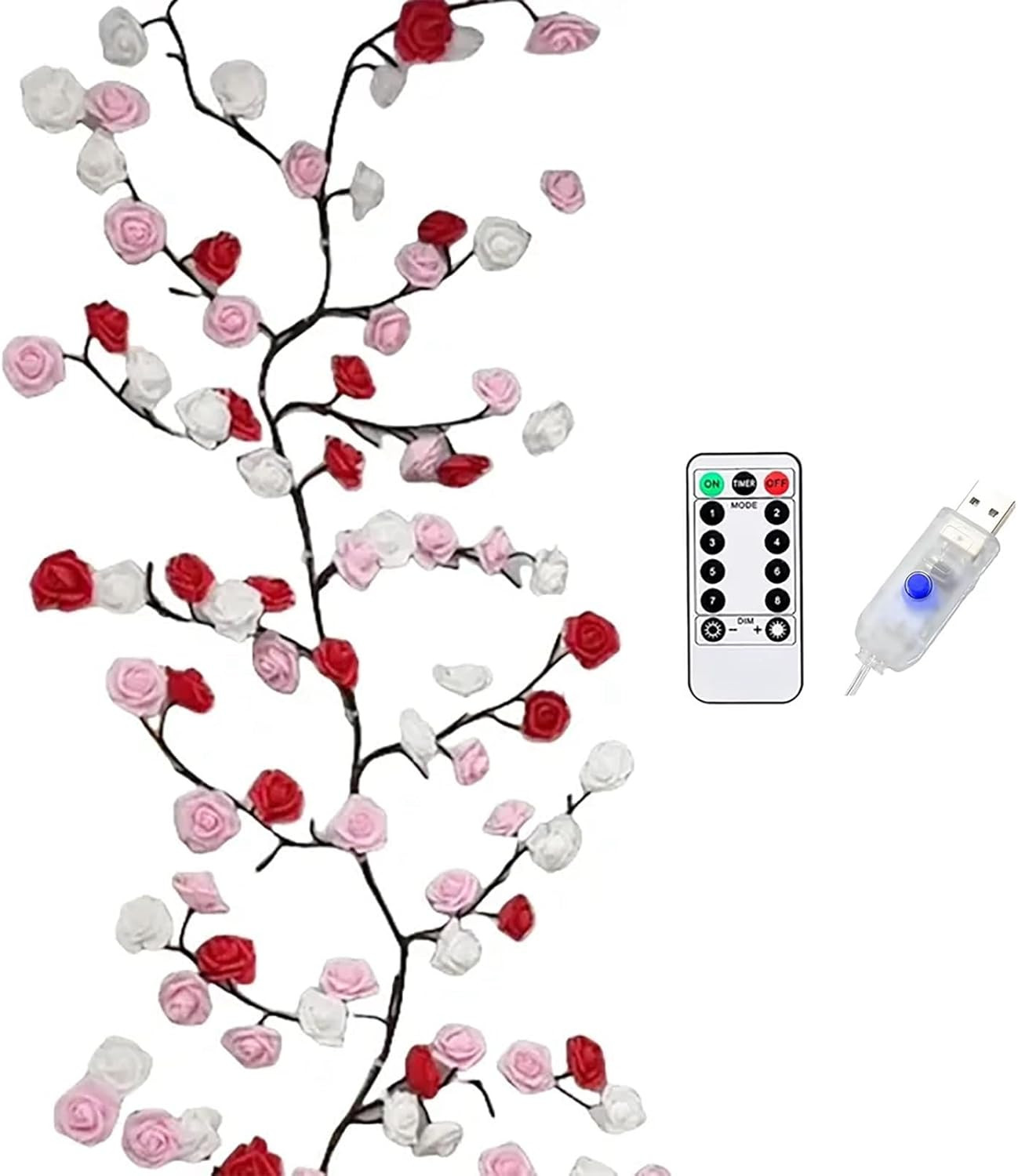 Luces de ramas de rosas con setenta y dos led y ocho modos con control remoto