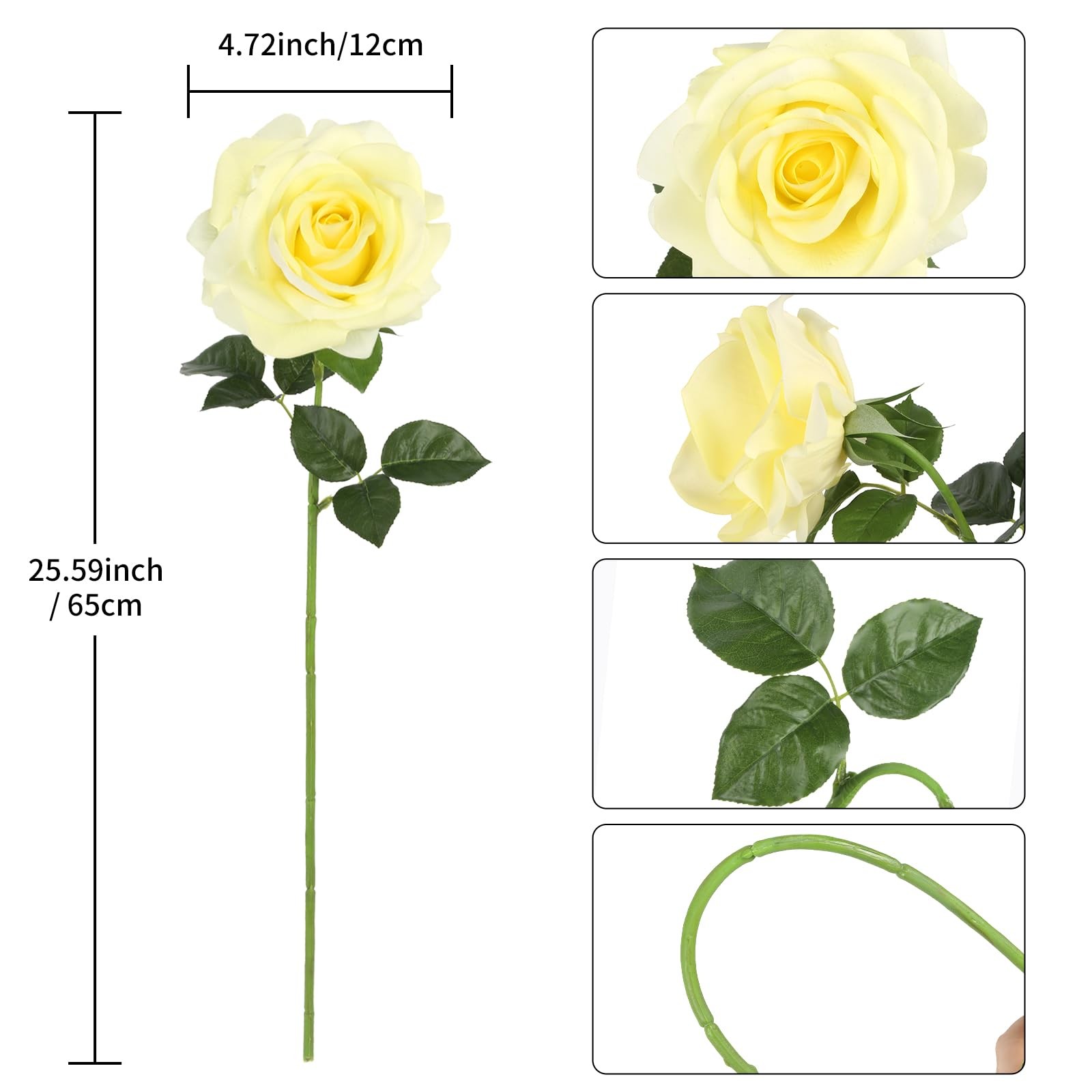 Real Touch Yellow Roses Artificial Flowers 3Pcs Latex Faux Roses Flowers with…