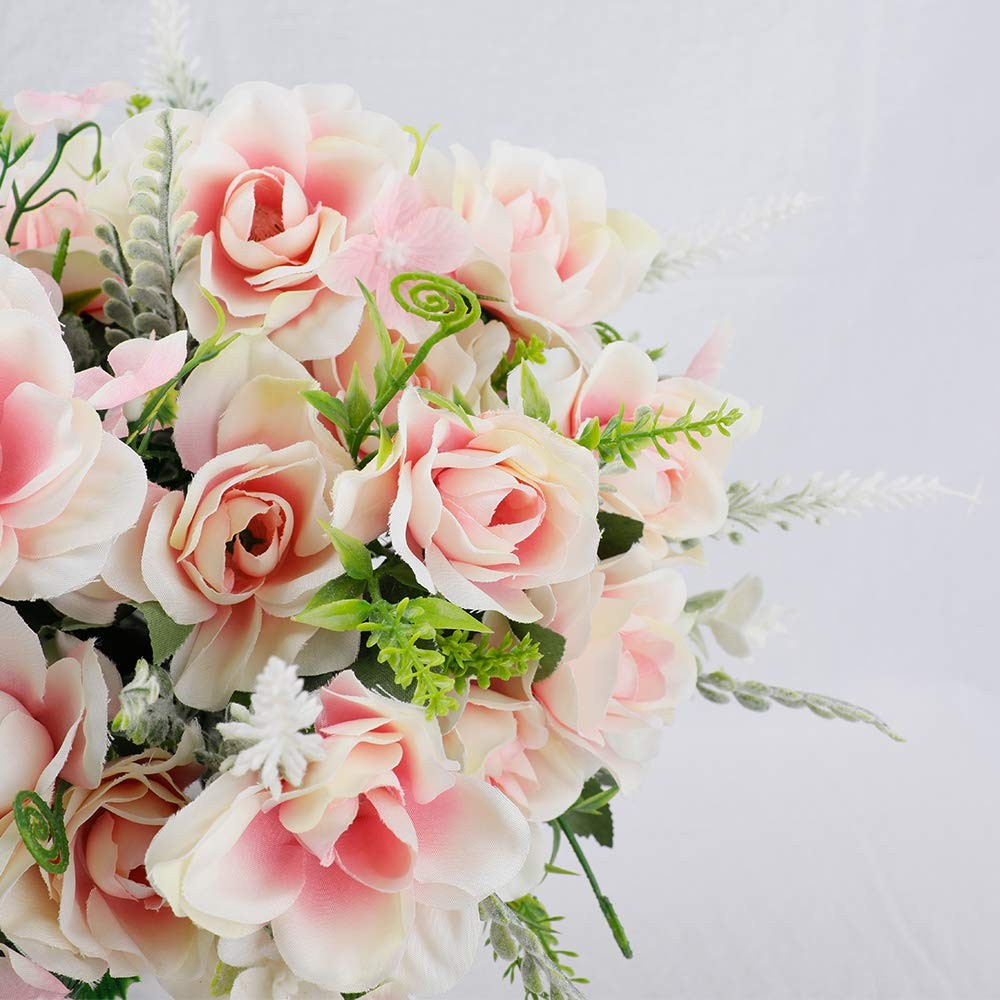 Pink Fake Silk Gardenia Artificial Flower Vase Table Centerpiece Decor Office