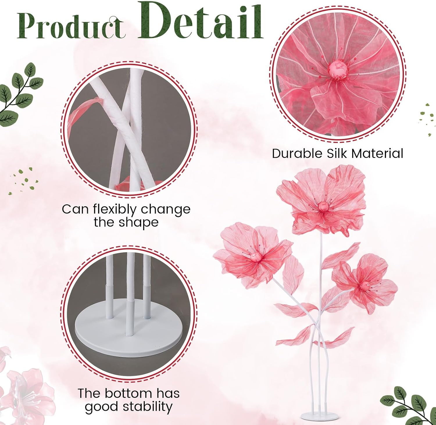 6 Ft Giant Silk Flower for Decoration with Stand Artificial Decor Big Silk Flowe