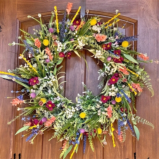 Spring Wreath for Front Door 16in Outside Welcome Summer Flower Wall Party Decor
