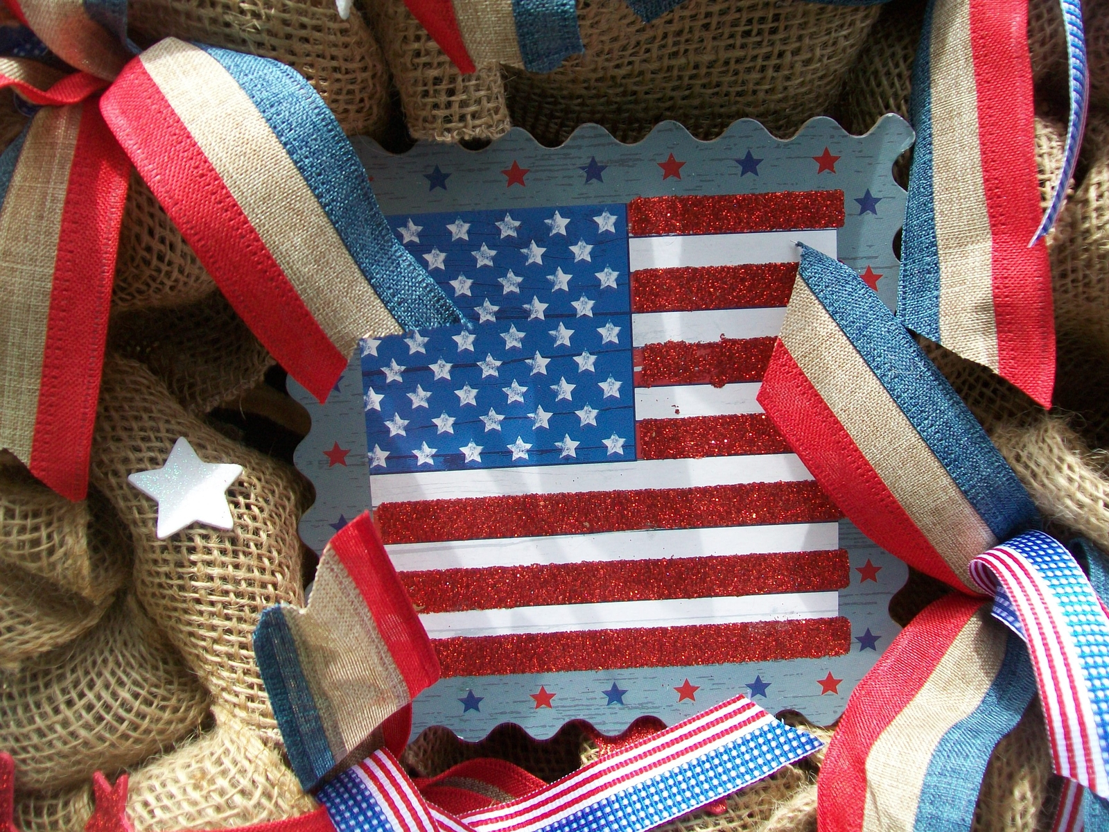 Patriotic Americana 4th of July Memorial Day Burlap Wreath
