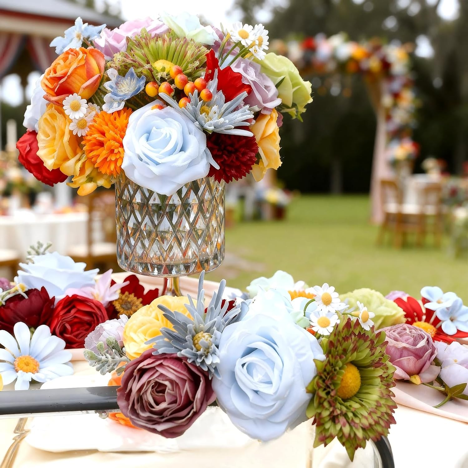 Artificial Flowers Combo Box Set, 38pcs Mix Flowers Dahlia Silk Roses, Daisy &
