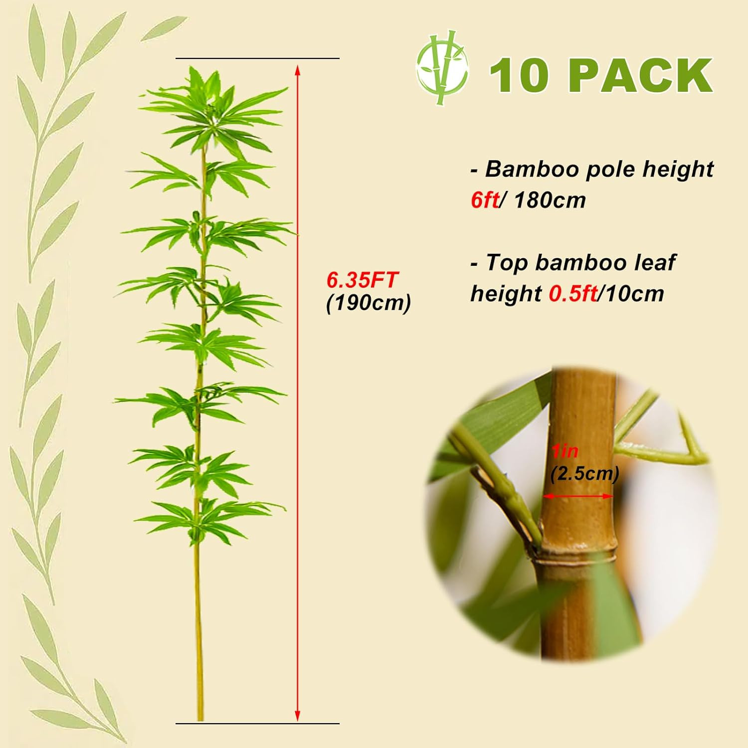 4/5/6/7 Ft Faux Bamboo Plant Outdoor 10 Pack, Fake Bamboo with Encrypted Leaves