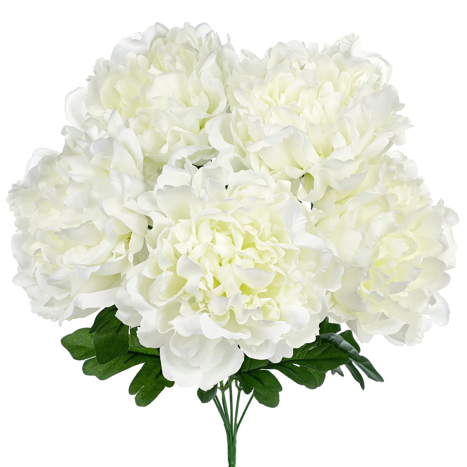Artificial Peony Flowers Bouquet 15.7″ Faux White Silk Peonies Floral Arrange…