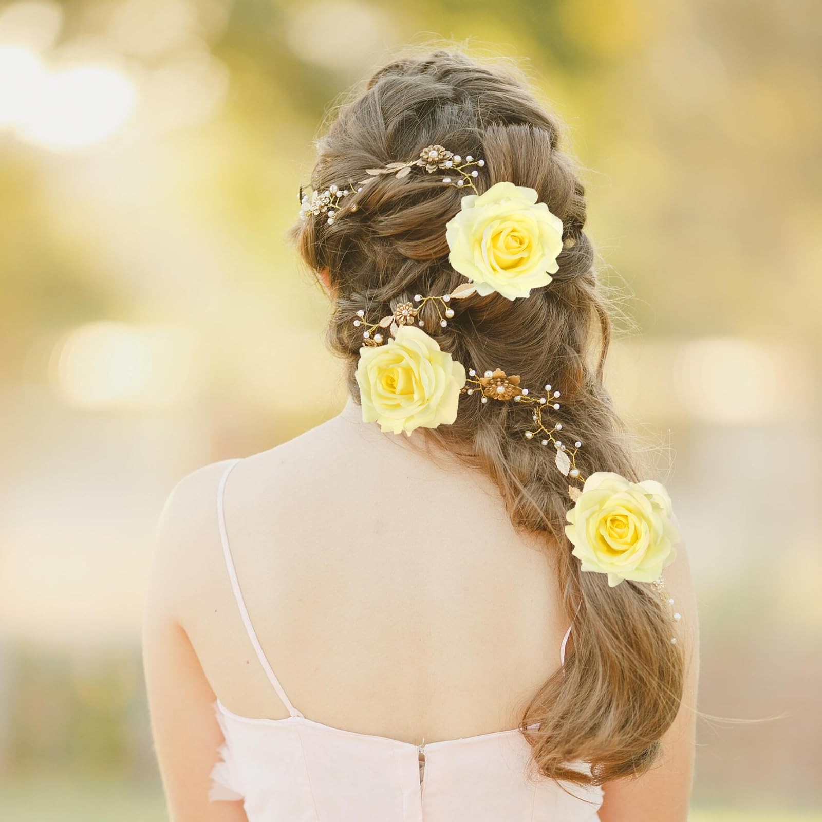 Real Touch Yellow Roses Artificial Flowers 3Pcs Latex Faux Roses Flowers with…