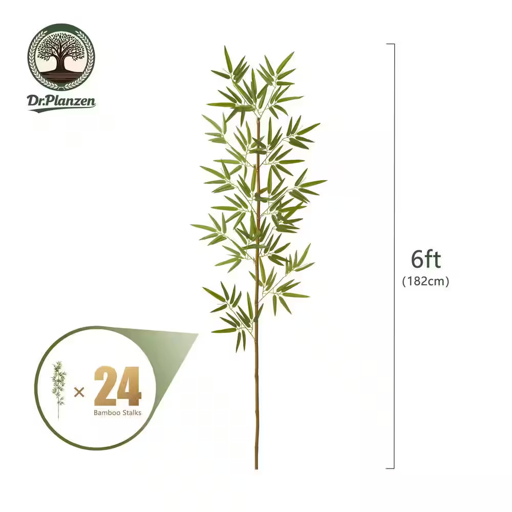 6 Ft. Artificial Bamboo Tree 24 Pack Fake Plant with Silk Leaves Real Wood Trunk