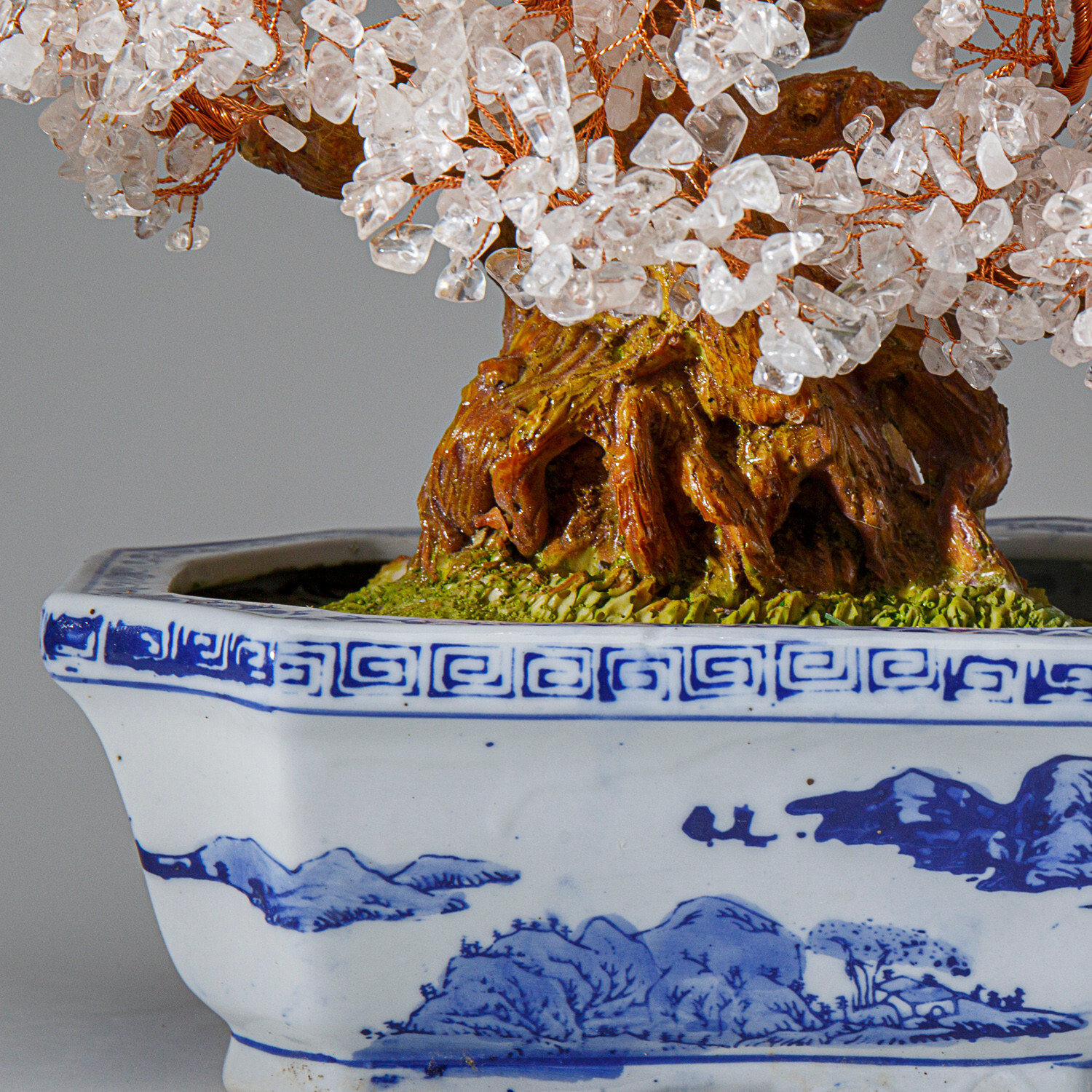 Genuine Quartz Gemstone Bonsai Tree in Oval Ceramic Pot (13” Tall)