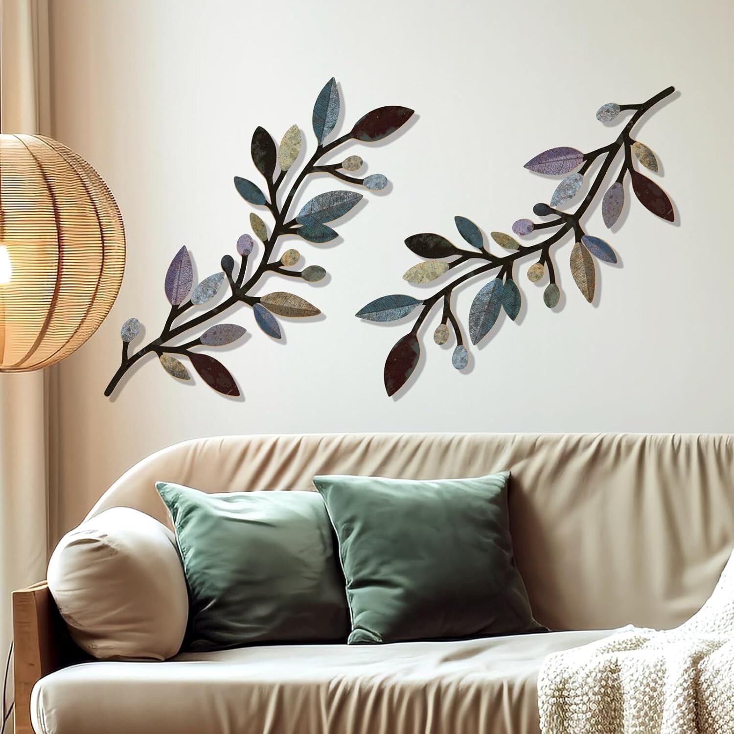 “2 Pcs Colorful Tree Leaf Wall Art Decor Vine Home Wall Decor Olive Branch Leaf