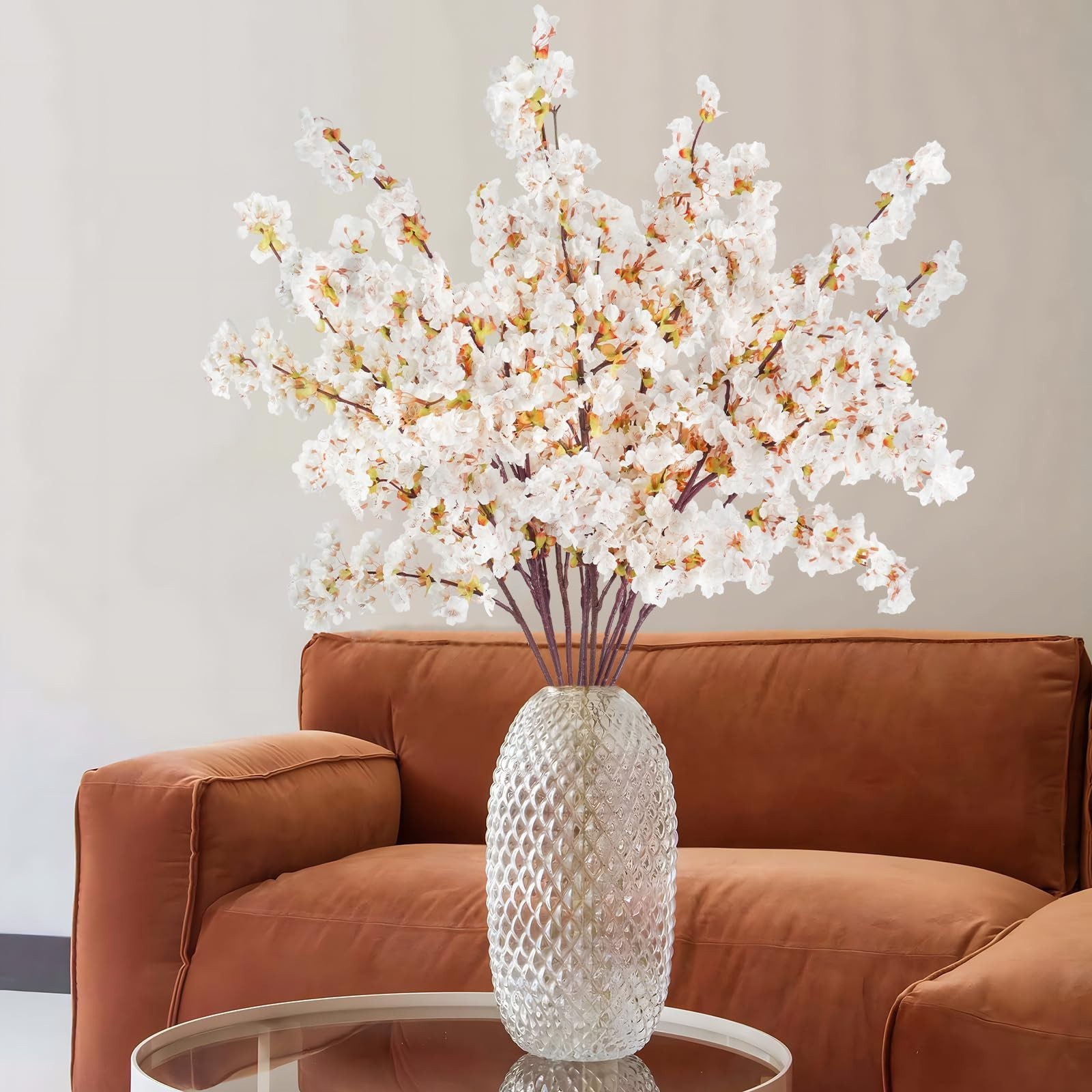 12 Pcs 40″ Faux Silk Cherry Blossom Stems – Real Touch Peach Flowers for Wedding