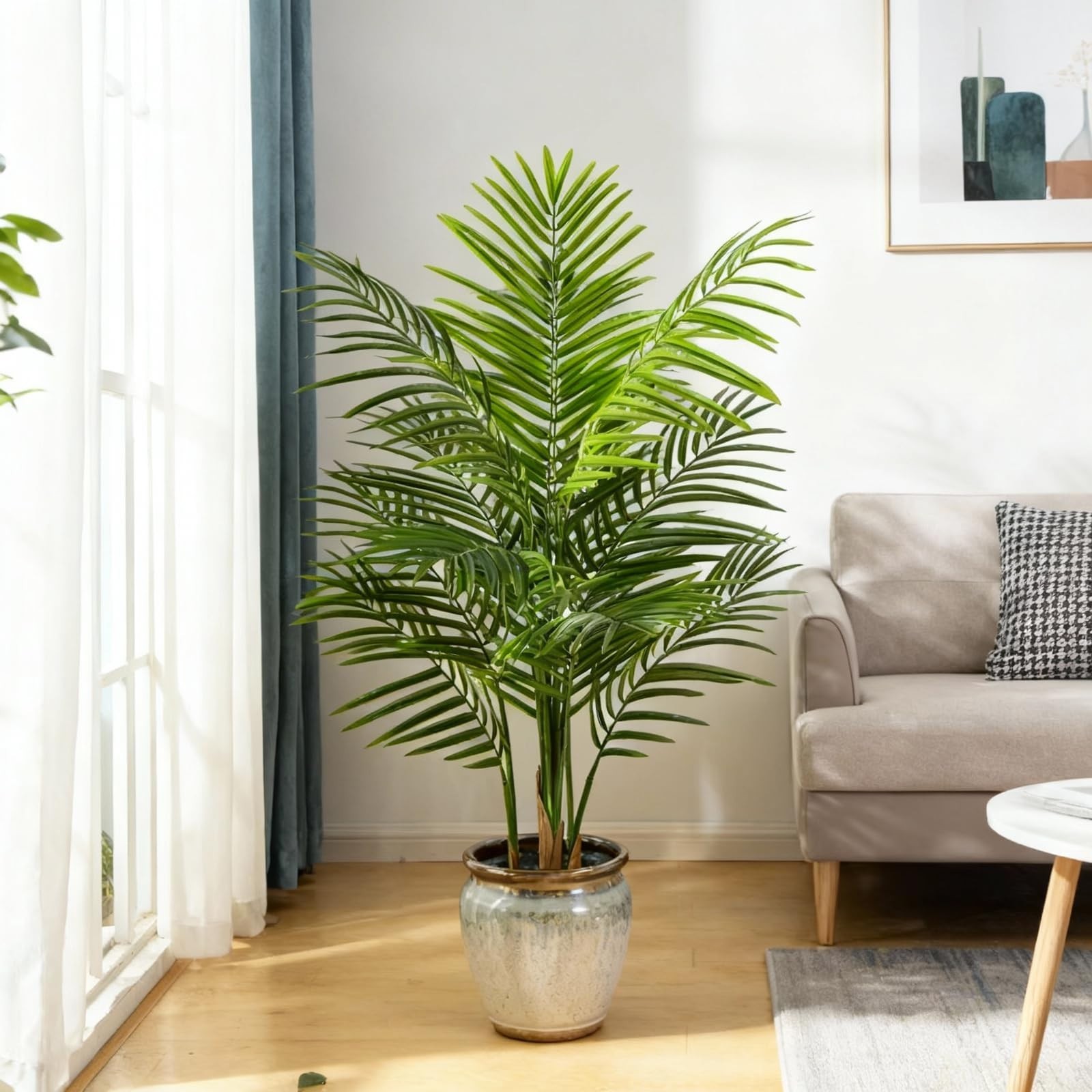 4ft Artificial Palm Tree – Large Faux Areca Palm with 13 Trunks for Indoor Decor