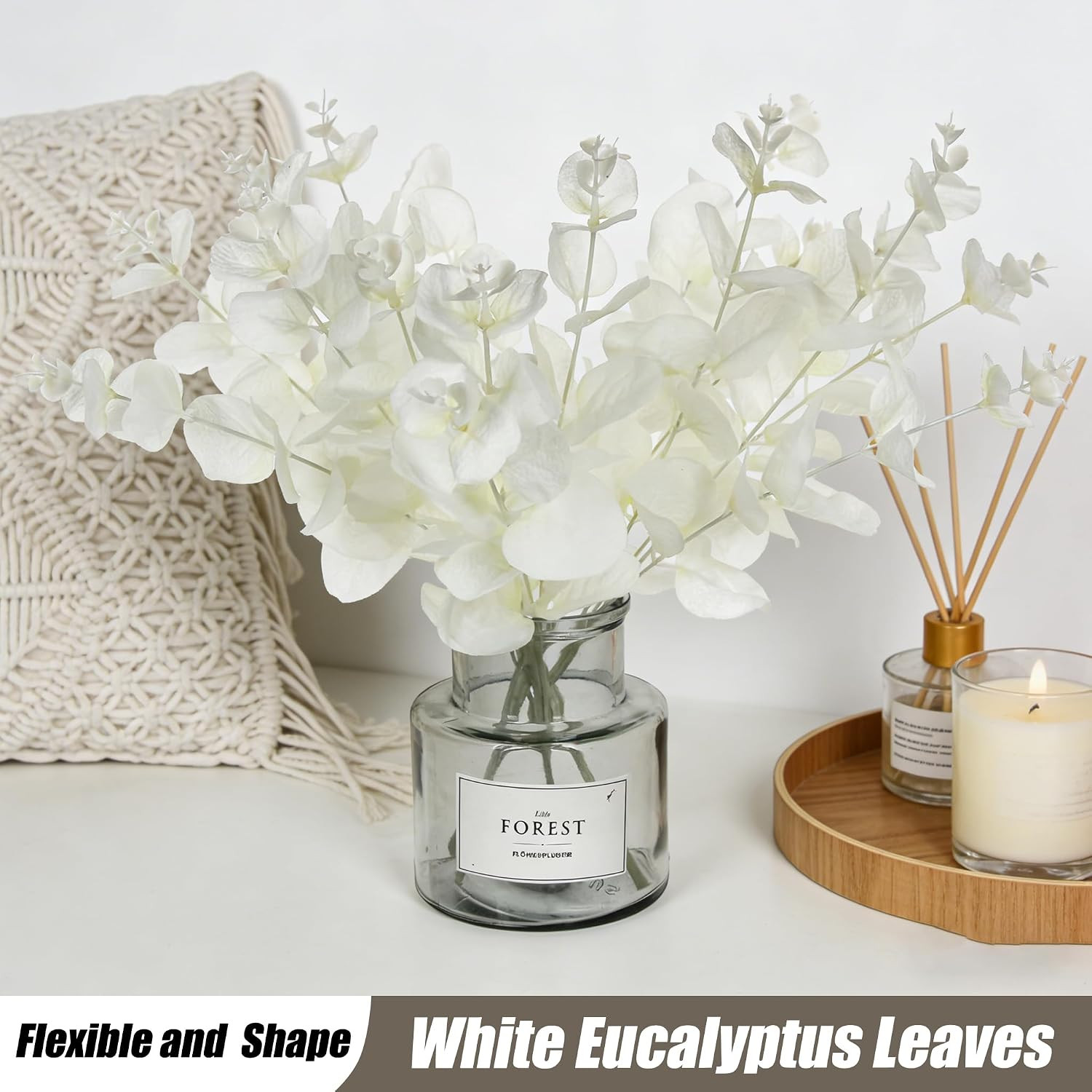 5 Pcs Artificial Eucalyptus Branches Real Touch Leaf Stem White Faux Eucalyptuse