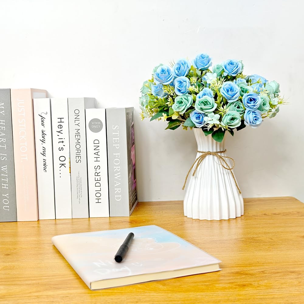 5 PCS Blue Real Touch Artificial Rose Flowers Fake Bouquet for Home Office