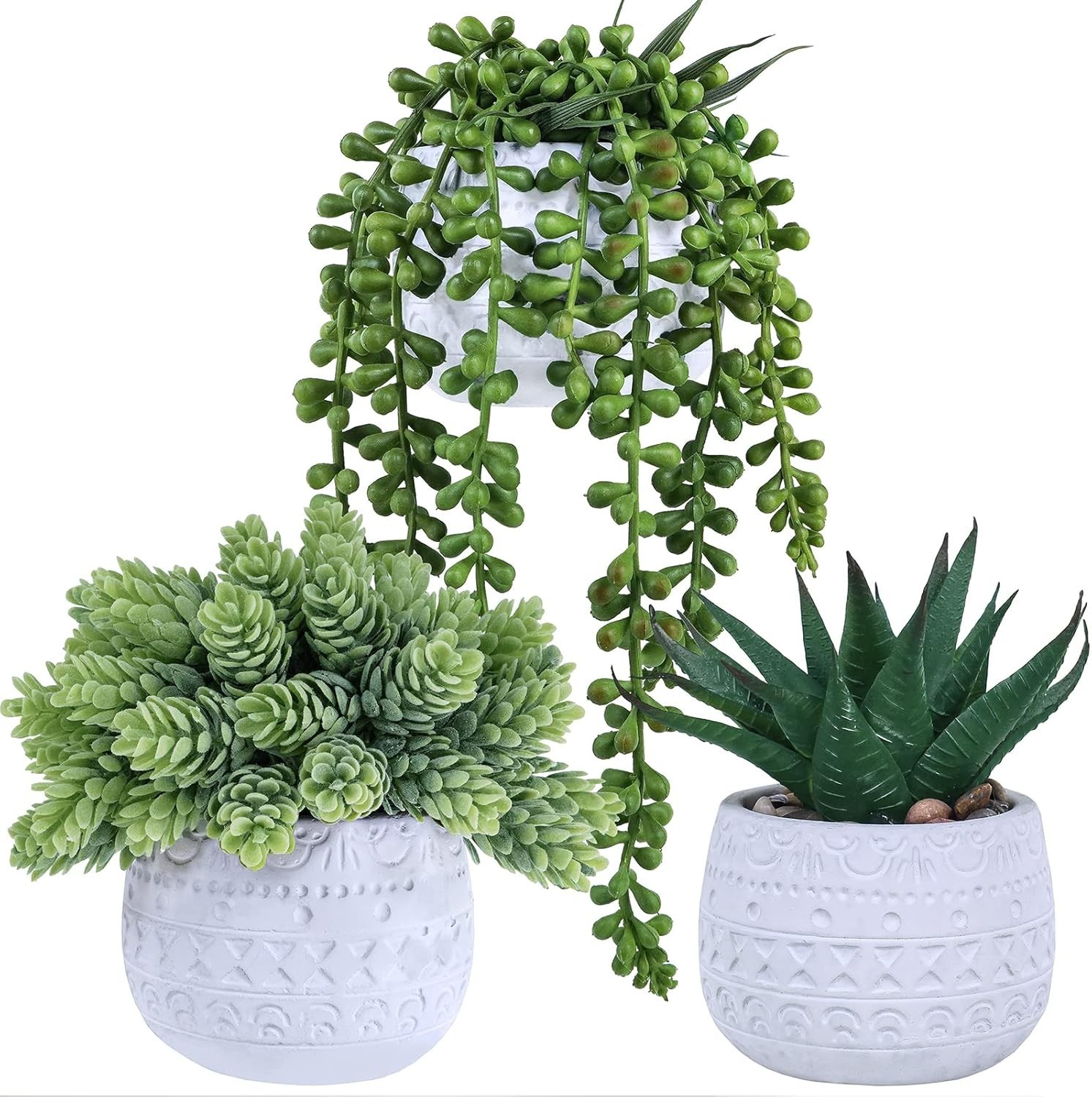 Winlyn 3 Pcs Assorted Small Potted Succulent Plants Artificial Aloe Hanging Succ