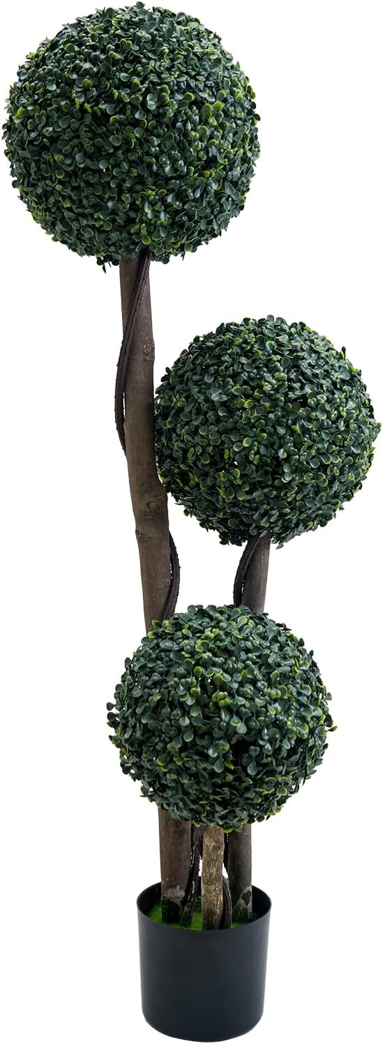 Artificial Topiary Trees Outdoor 45 Inch Fake Topiary Boxwood Triple Ball Tree
