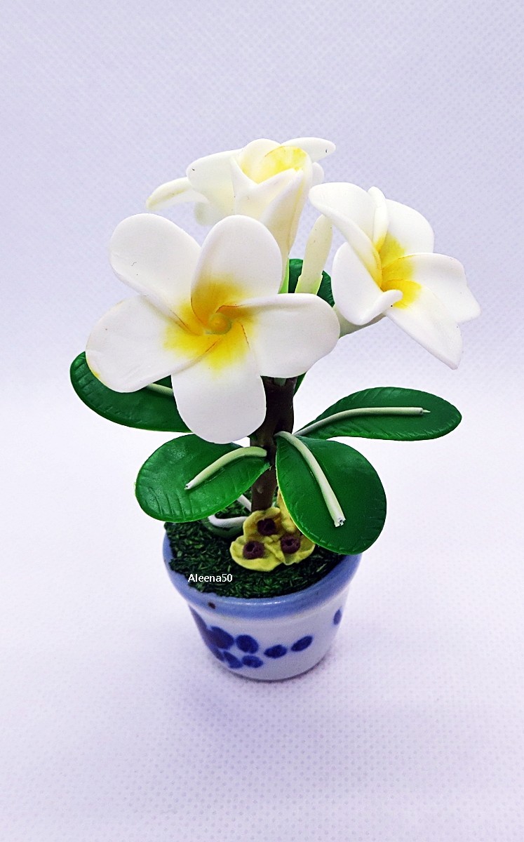 US Stock 3.5″H Handmade Clay Crafted Miniature Artificial Plumeria Flower,
