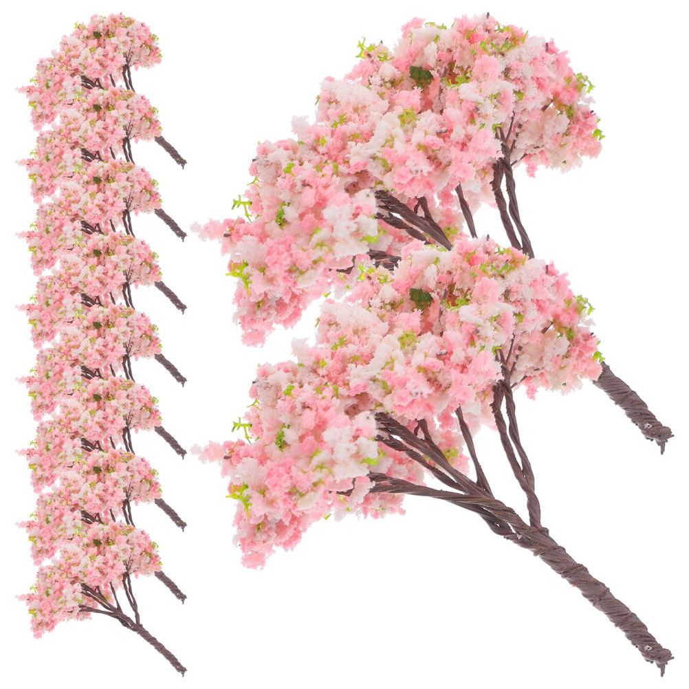 10Pcs Reusable Miniature Pink Cherry Blossom Trees Plastic Simulation Tree Model