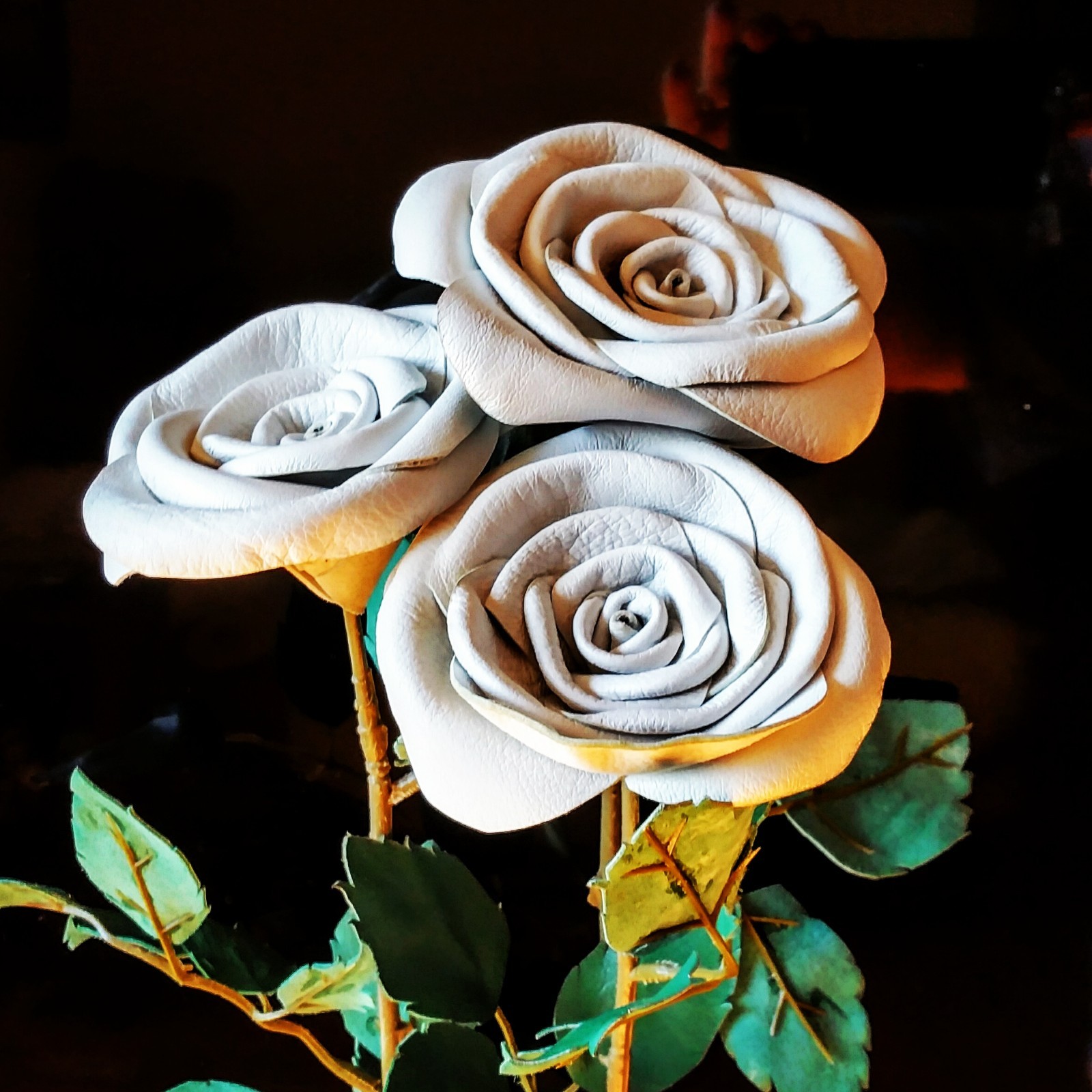 Black Leather flower Rose Gift 3rd 9th Wedding leather Anniversary gift