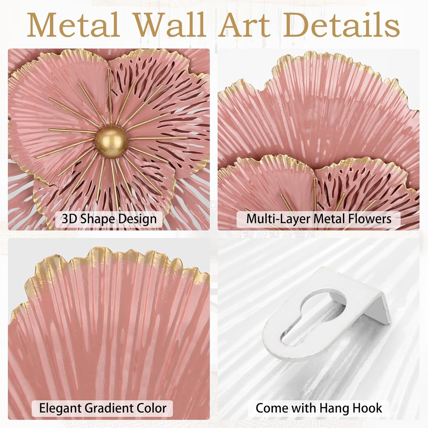3pcs metal flower wall art 10inch rustic modern floral sculpture 3d decor