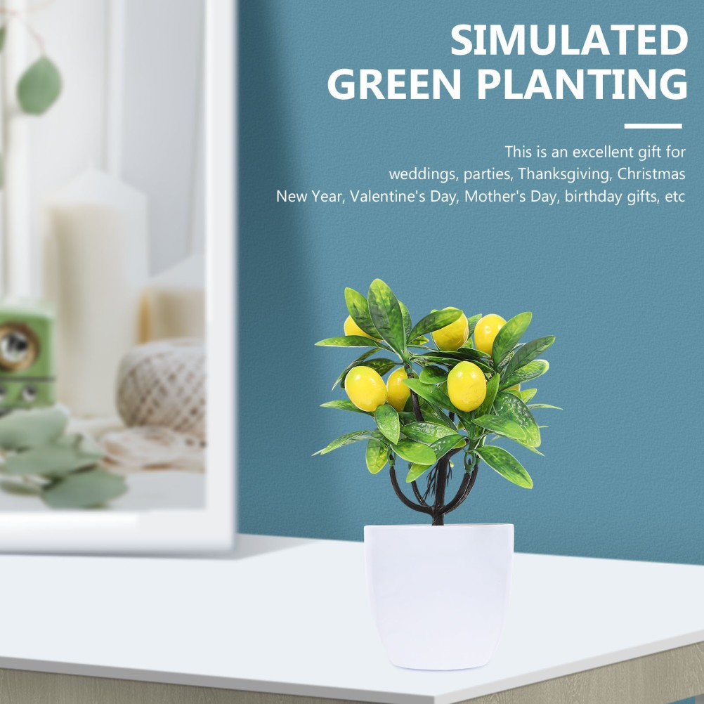 2Pcs Faux Lemon Tree Artificial Plant Yellow for Home Decor and Office Display