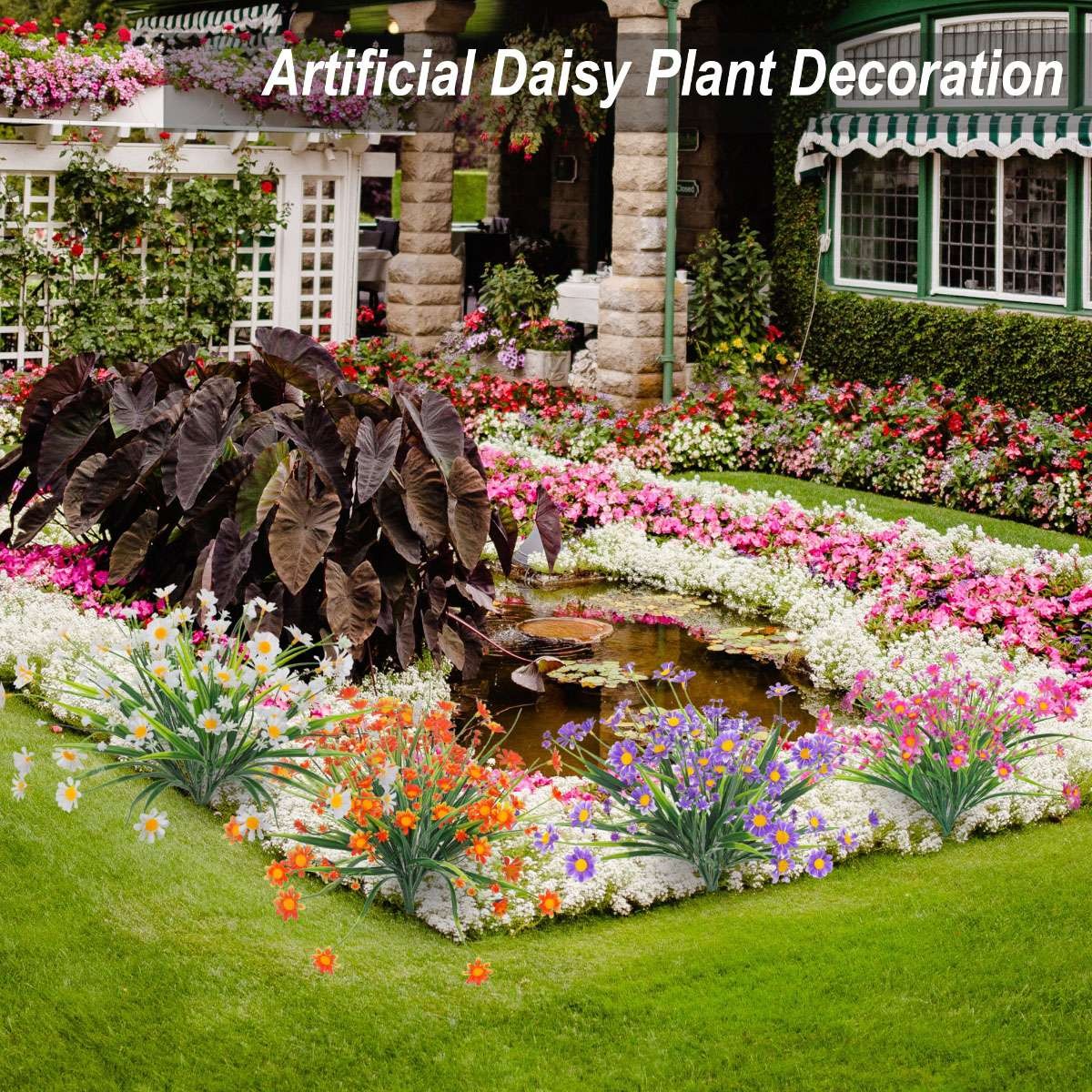 Artificial Plastic Flowers Fake Plants UV Resistant Garden Decor In/Outdoor