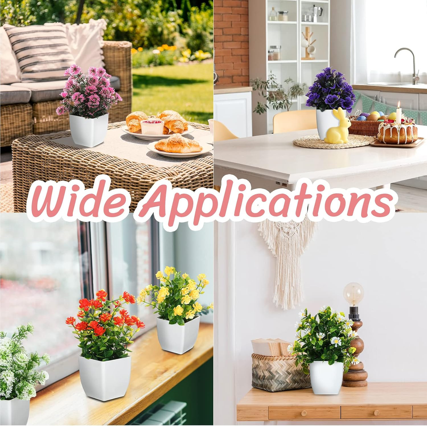 16 Pcs Mini Fake Plants for Home, Office, Wedding Decor – Faux Potted Flowers