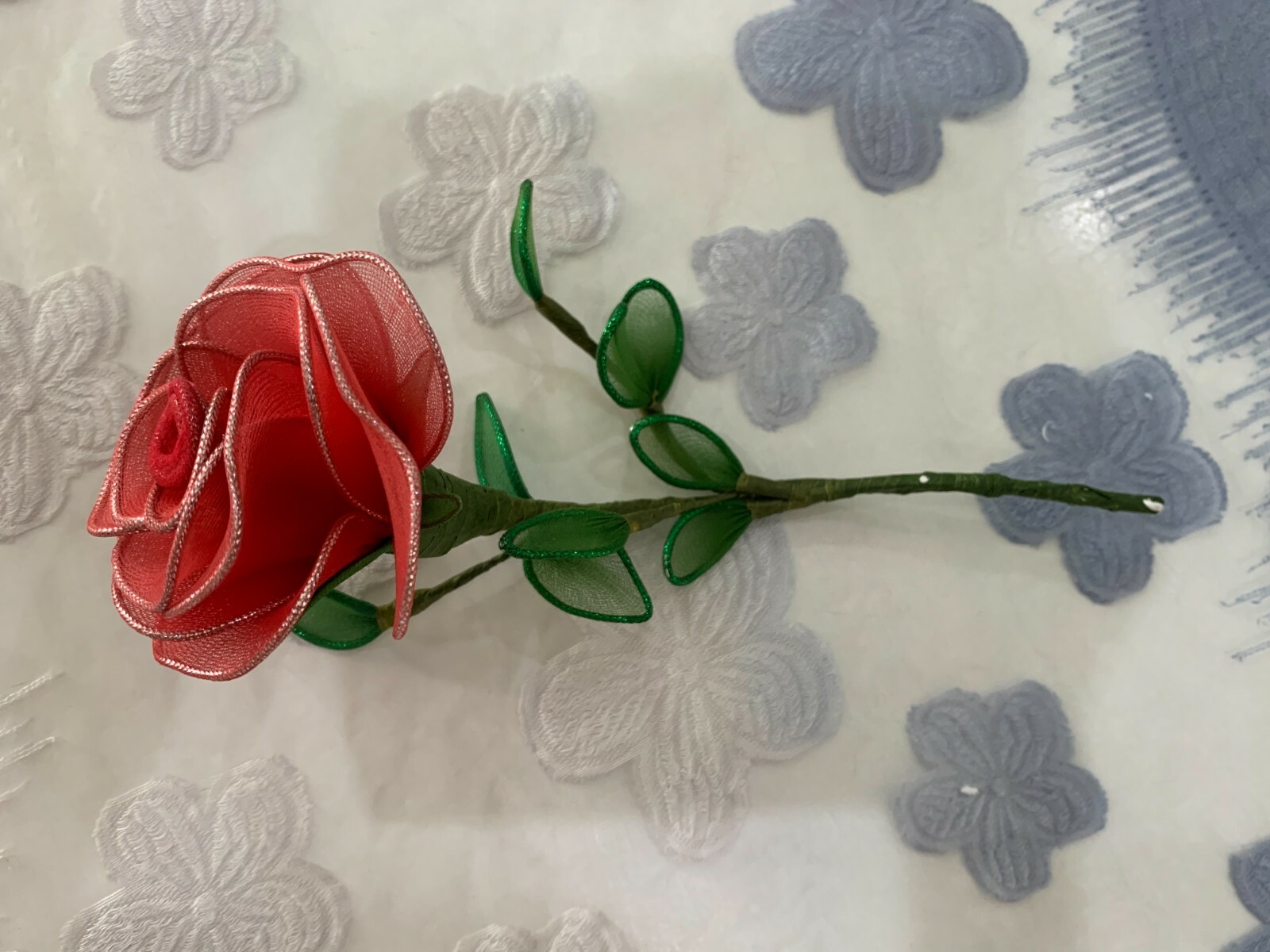 1pcs Rose Flower Thai Cherry Nylon Fabric Artificial Handmade Decorate Hang Vase