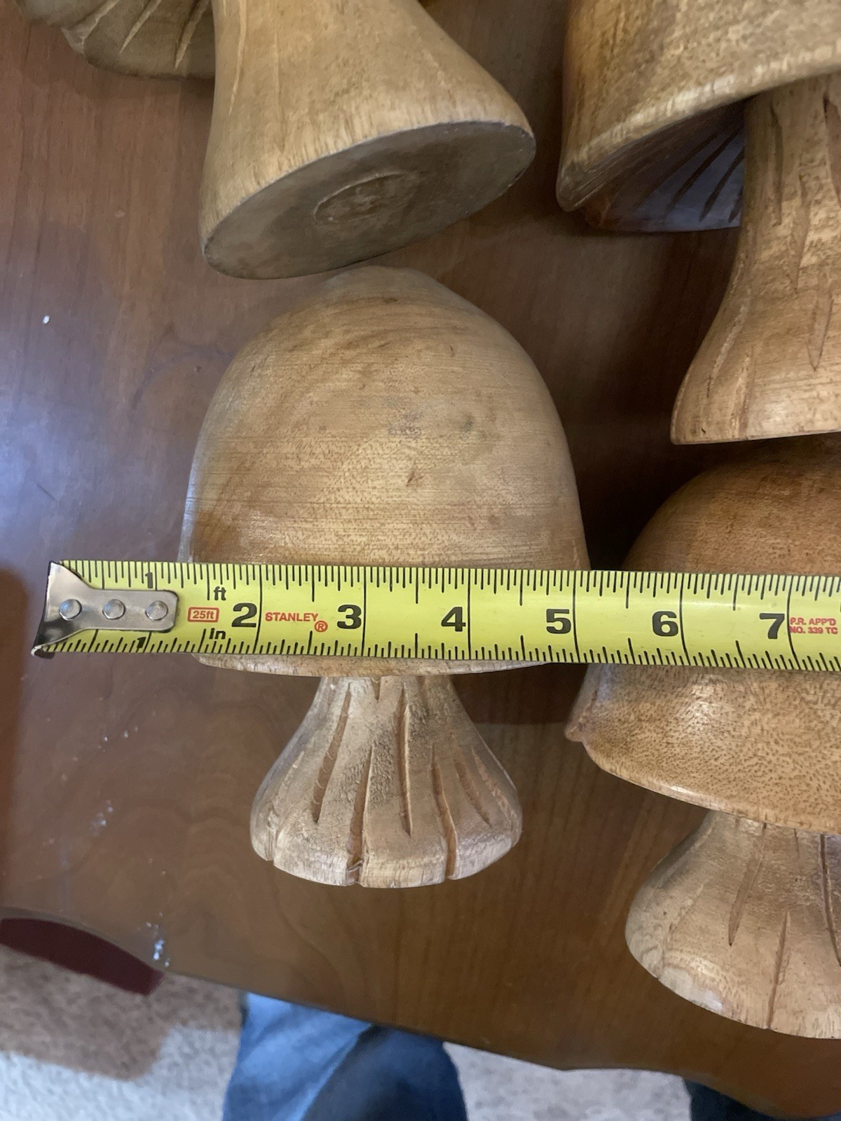 4 Hand Carved Wood Mushrooms Roughly 6x5in. 1.2 Lbs Each