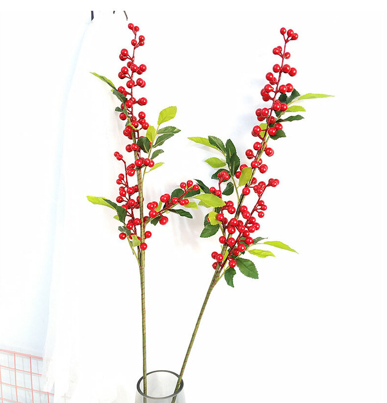 57cm Christmas Red Berry Holly Branch Pine Cone Artificial Flower Xmas Decor NEW