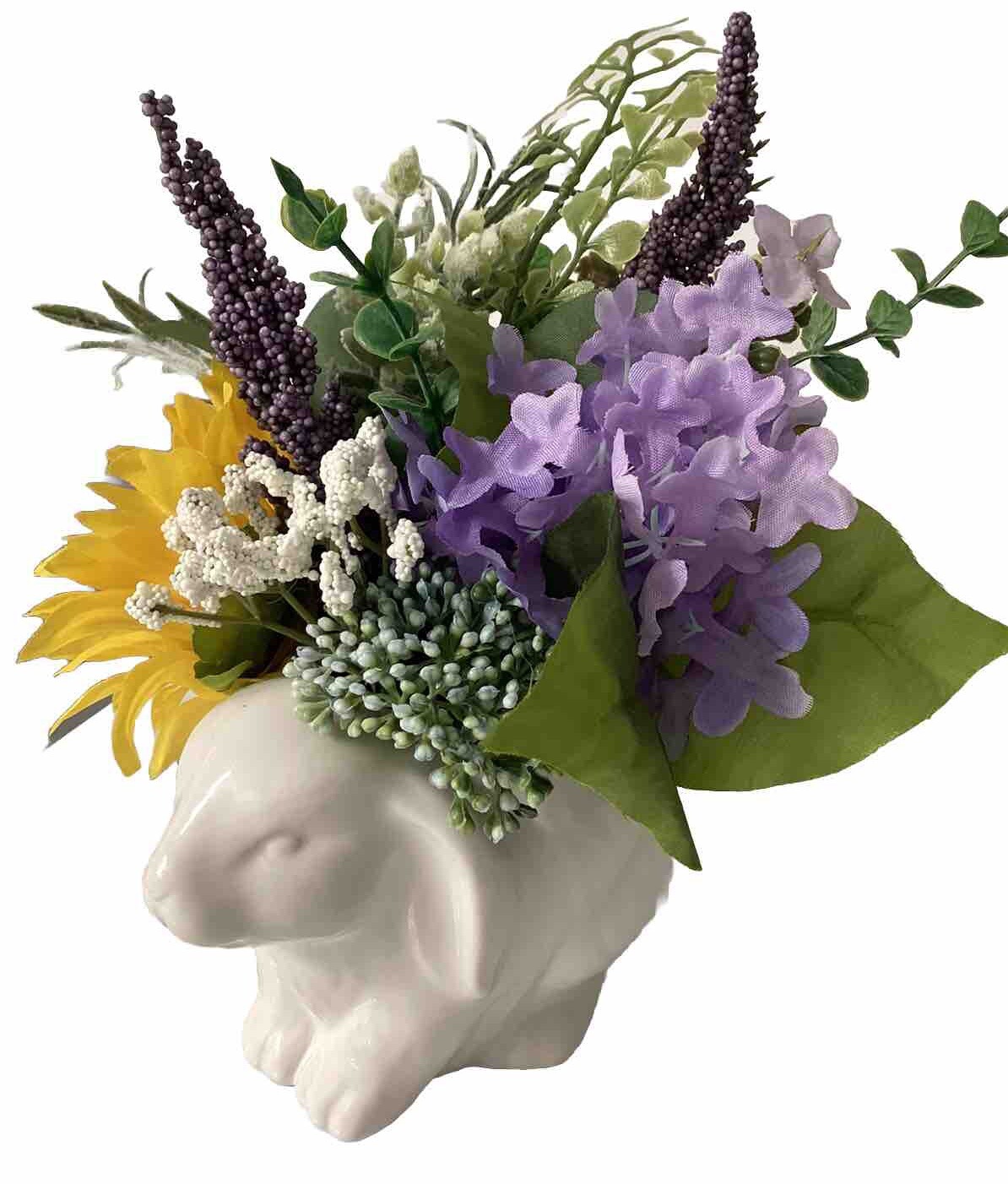 Cottage Ceramic Bunny Floral Decor “French Countryside” Sunflowers & Lavender