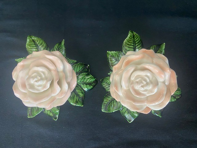 Ceramic Roses-Airbrushed Glazed Pink Roses-Decorative Accents for Table or Shelf