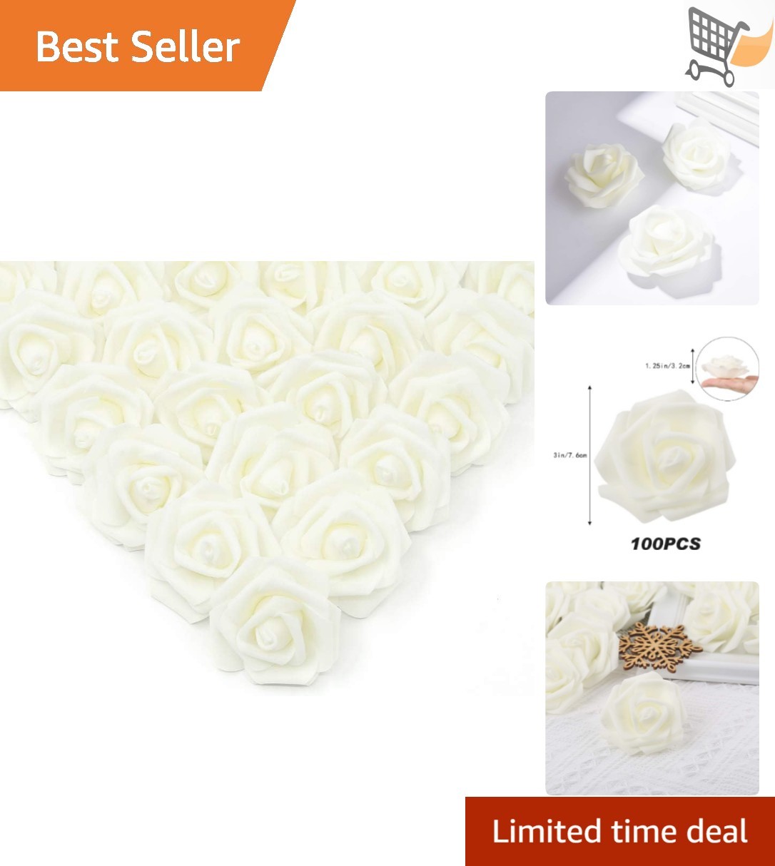 Artificial Rose Flowers Ivory Foam 100 Pcs Wedding Baby Shower Decor Party