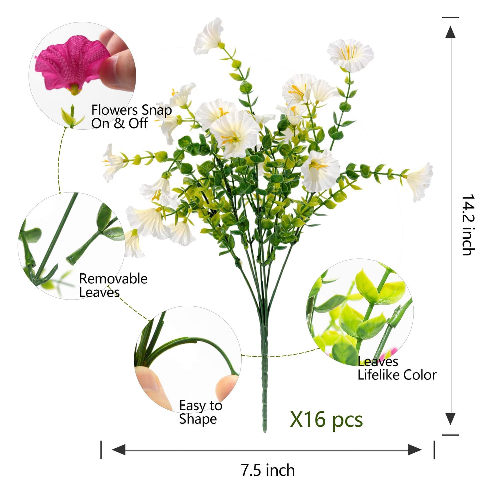 Artificial Fake Flowers For Outdoor Outside Decoration,16 Bundles UV Resistan…