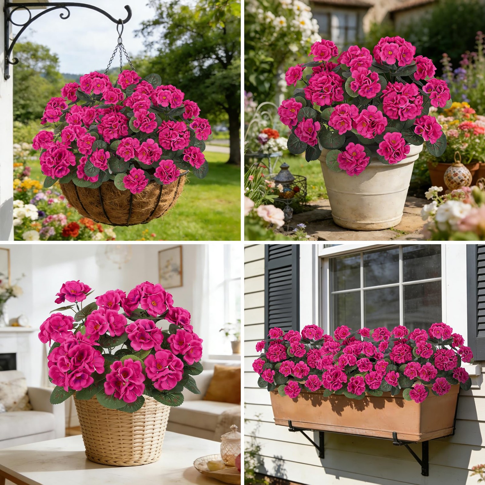 Ouddy Decor Artificial Geranium Flowers for Outdoors, Fake Silk Flowers UV Re…