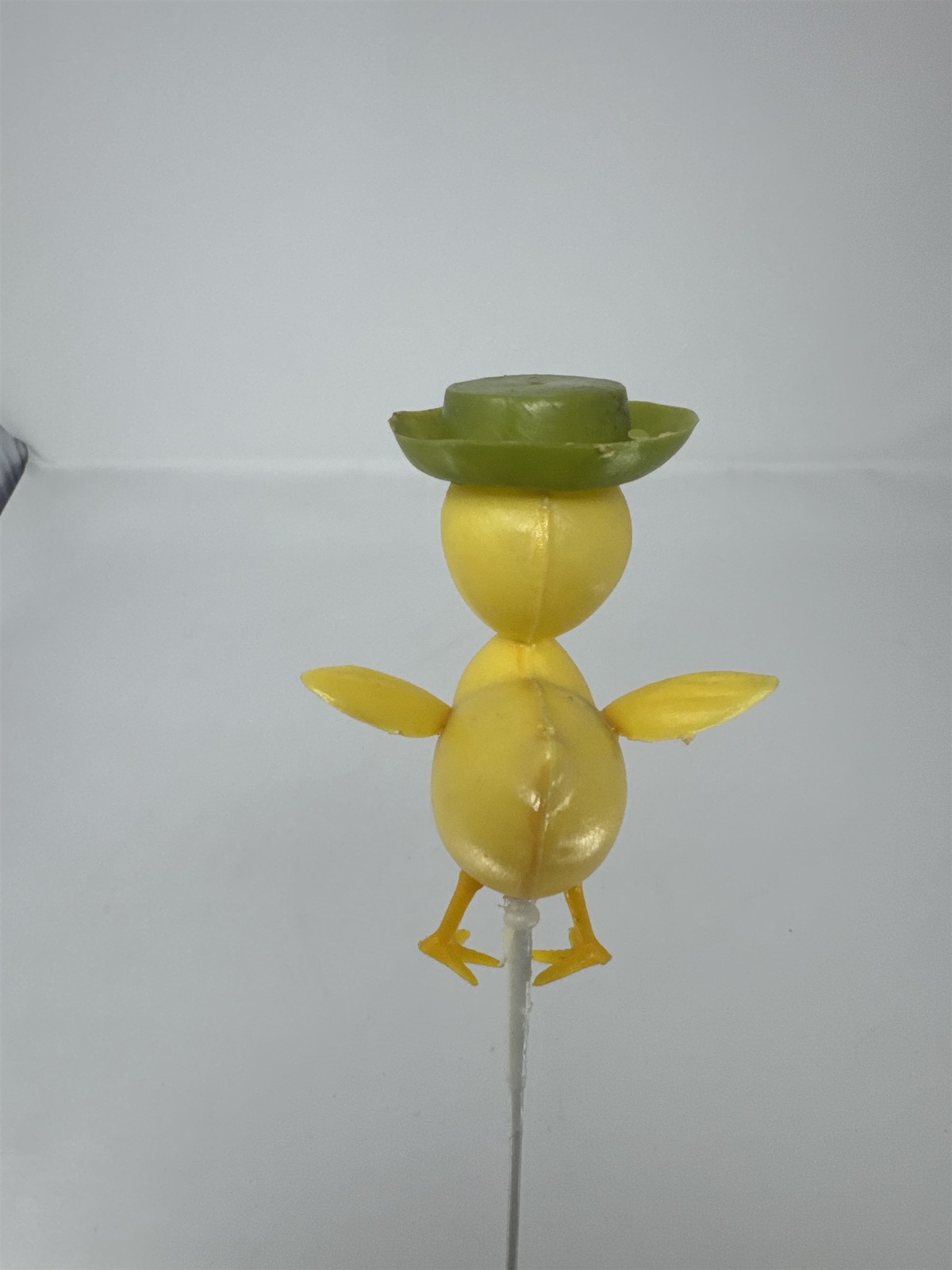 Vtg Yellow Plastic Duckling Floral Pick Green Hat MCM Retro Craft 13″