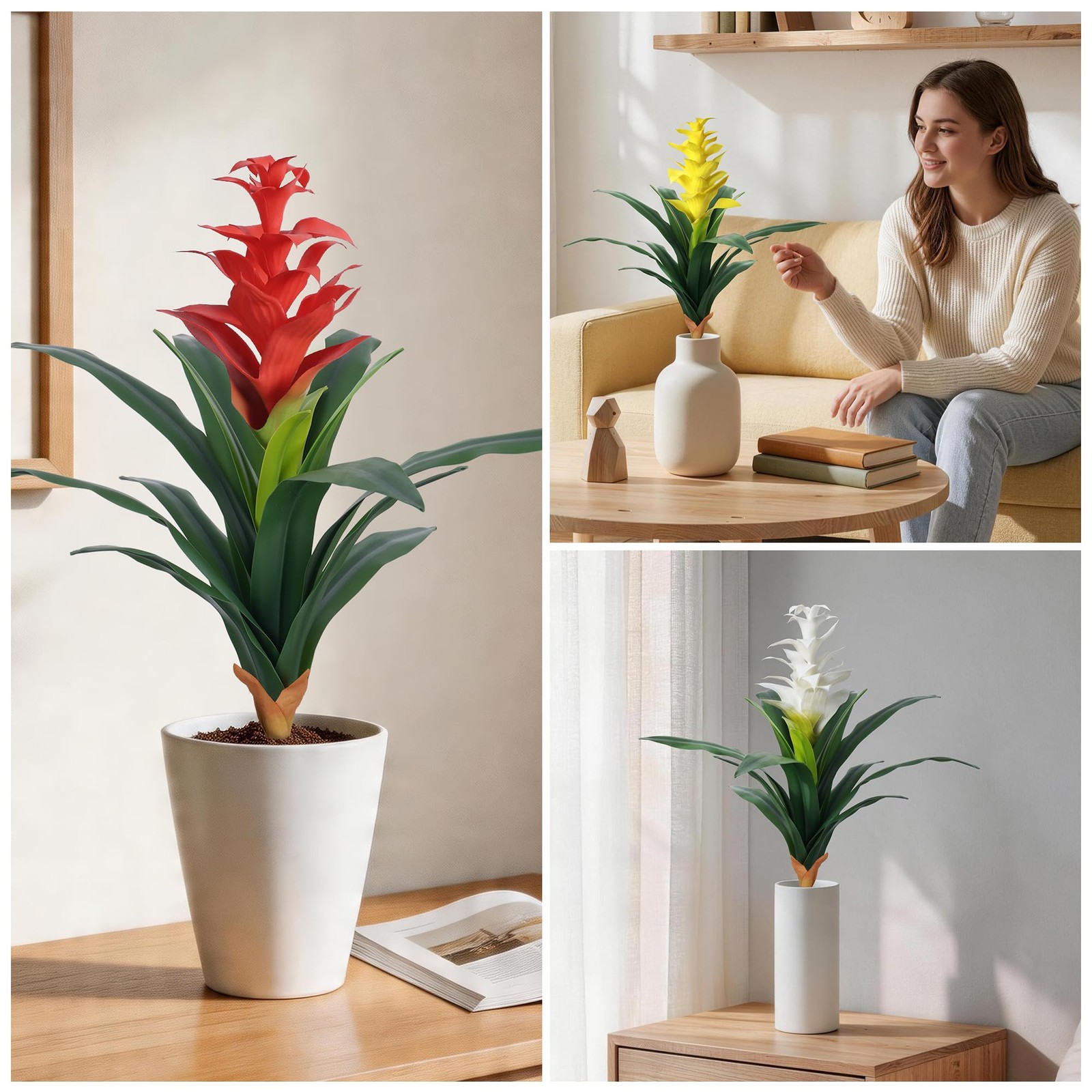 Ivydale Fake Flowers Plants for Outdoors, 2 Pcs 16.93″ Bromeliad Artificial F…