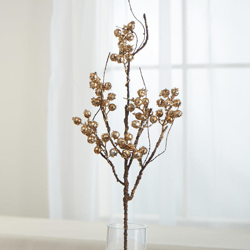 Package of 2 Brass Glittered Artificial Berry 26″ Floral Sprays