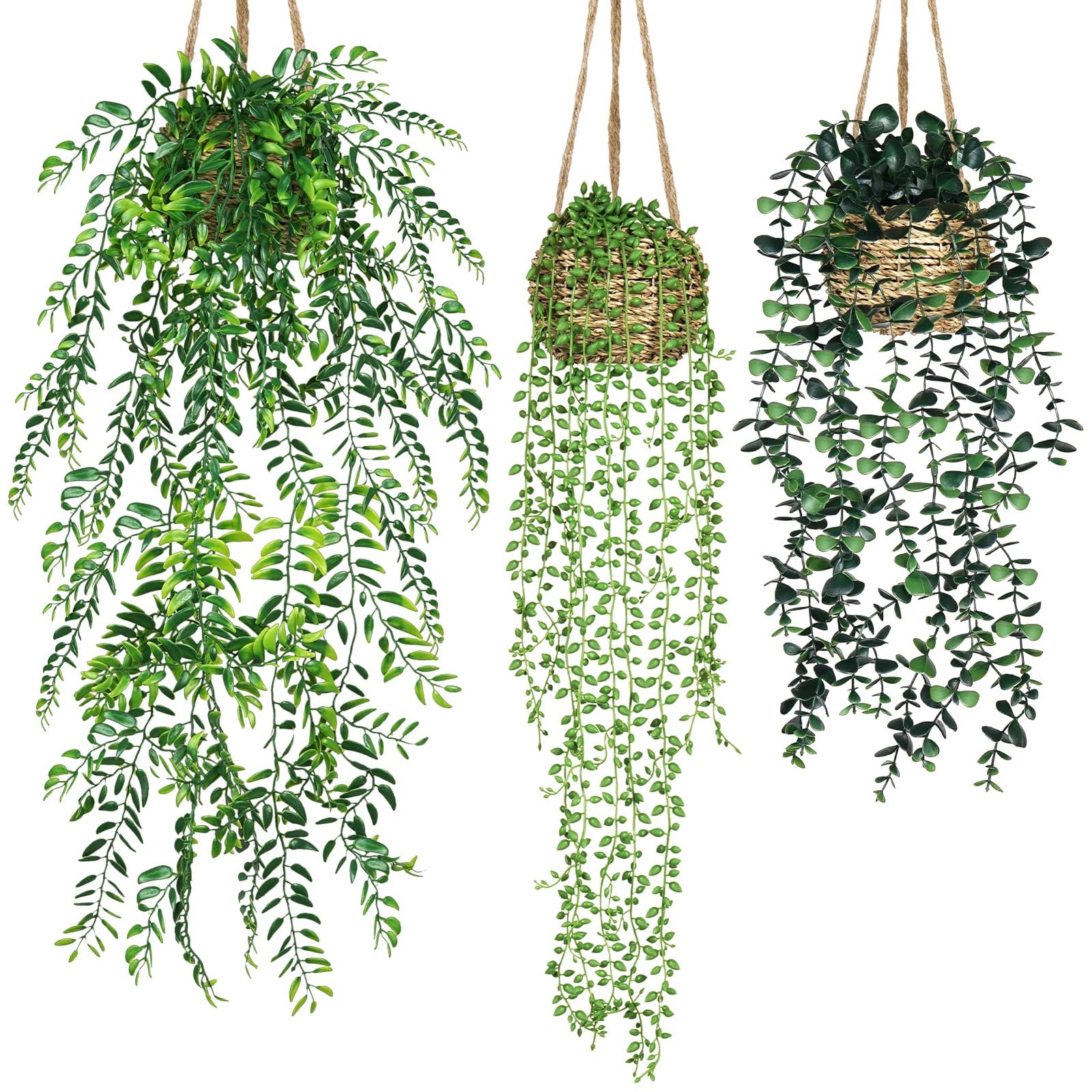 Fake Hanging Plants 3 Pack Artificial Hanging Plants in Basket Fake Potted Pl…