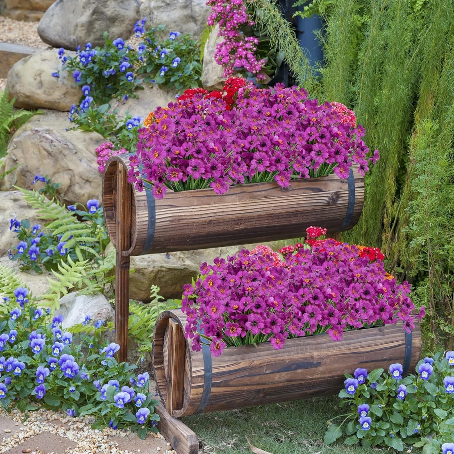 24 Bundles Artificial Flowers for Outdoors Decoration, UV Resistant Purple Si…