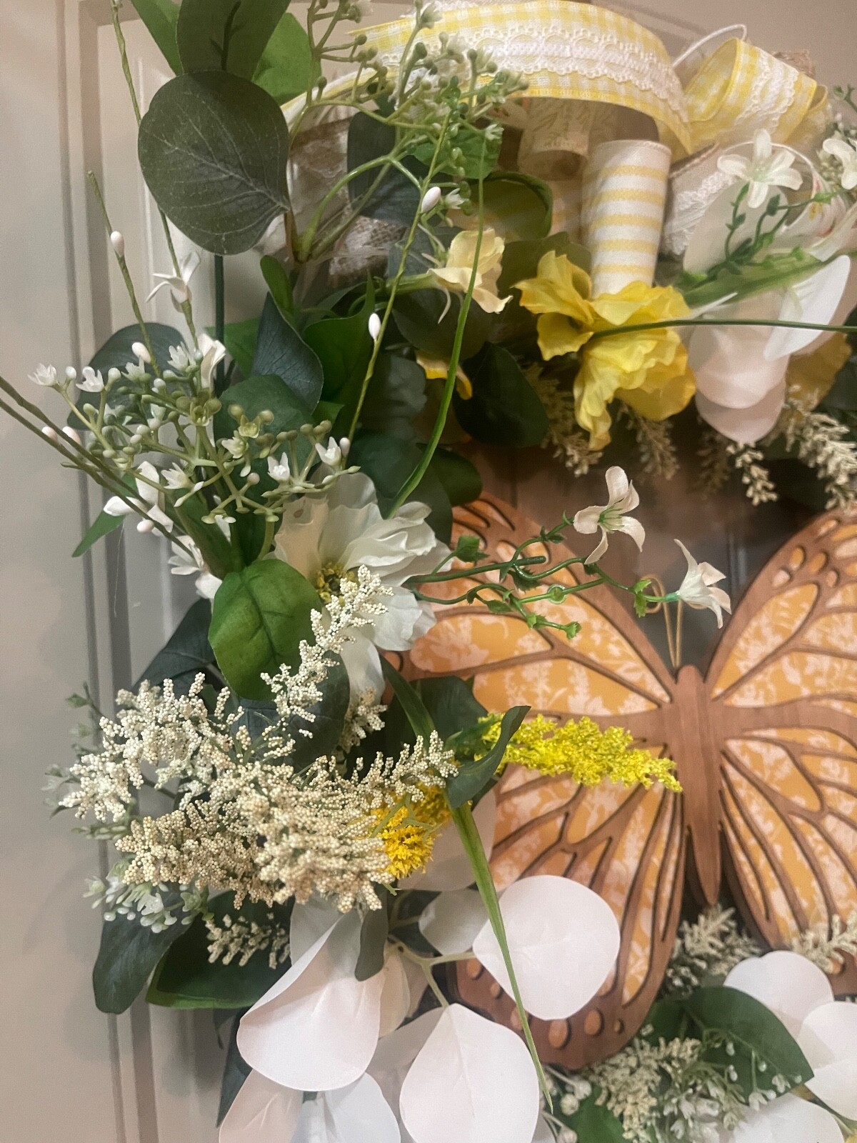 Yellow Butterfly Floral Grapevine Wreath by Taylormadecustombows 25x25x9″