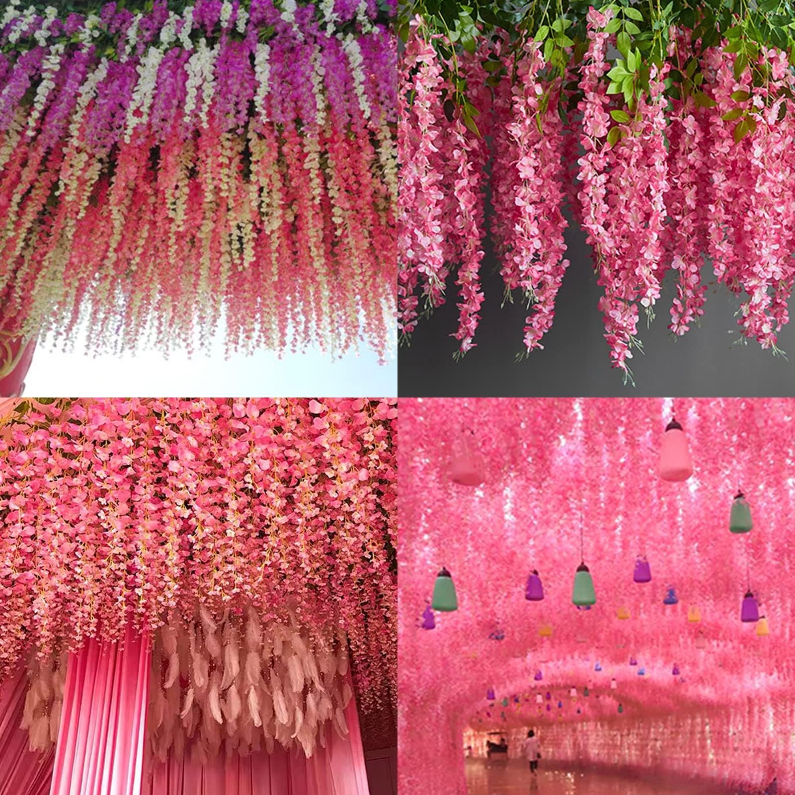 12 Pack Artificial Wisteria Hanging Flowers Silk Vines Rattan Decor for Party