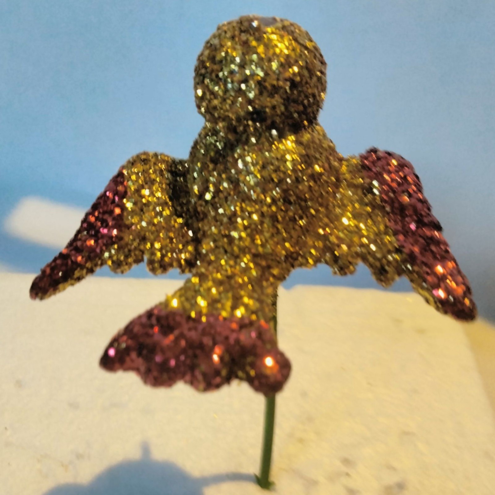 Glitter Gold Bird Ornament Green Wire Stem Decoration Crafting Lot 4