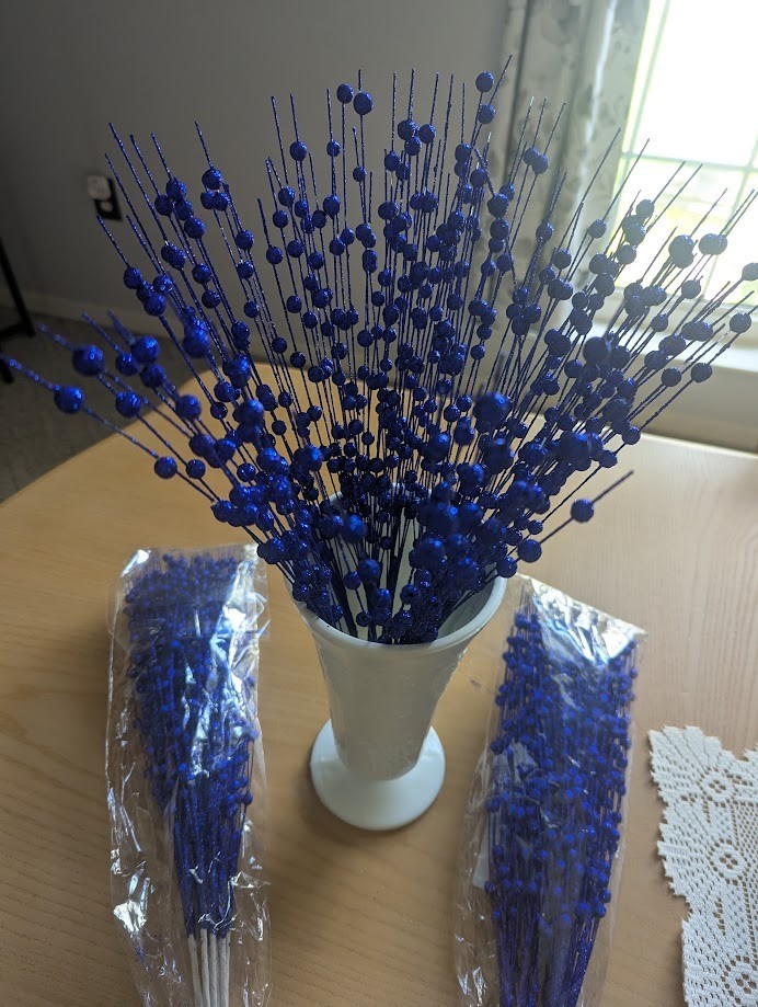 10 Pcs 17” Blue Berry Stems Glitter Picks for Tree Wreath ,Vase, Xmas DIY Decor