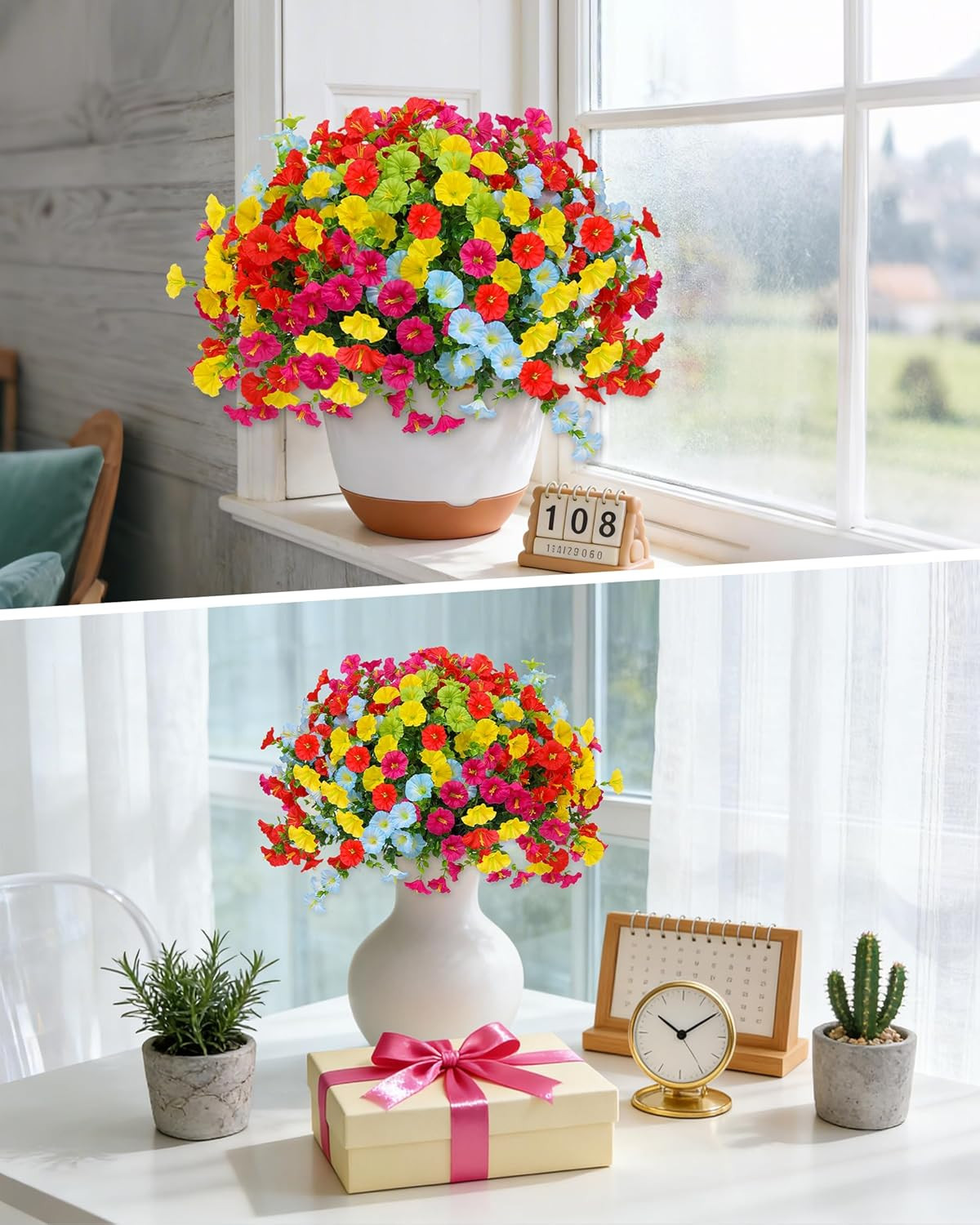 Artificial Flowers for Outdoors, 20 Bundles UV Resistant Faux Flowers for Outdoo