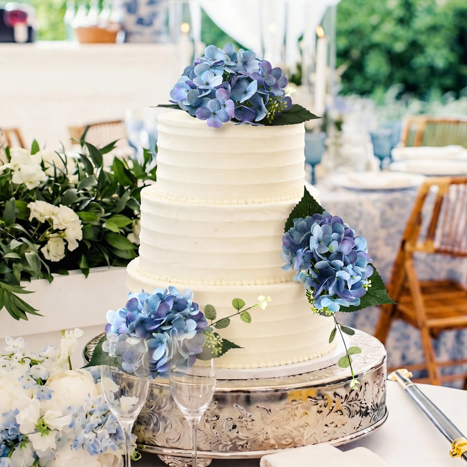 3 Pcs 7.87 Inches Pre-Made Blue Hydrangea Cake Toppers, Faux Flowers Decor fo…