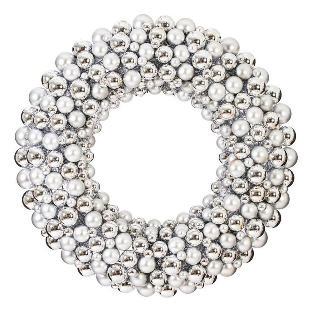 Vickerman 36″ Contemporary Plastic Ball Wreath in Shiny and Matte Silver