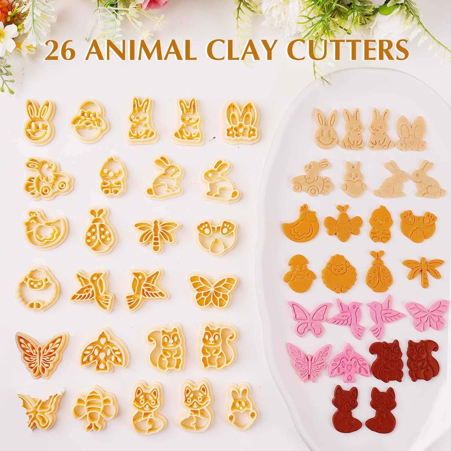 65 Pcs Flower, Leaf & Animal Polymer Clay Cutters Set, Clay Cutters Shapes for E