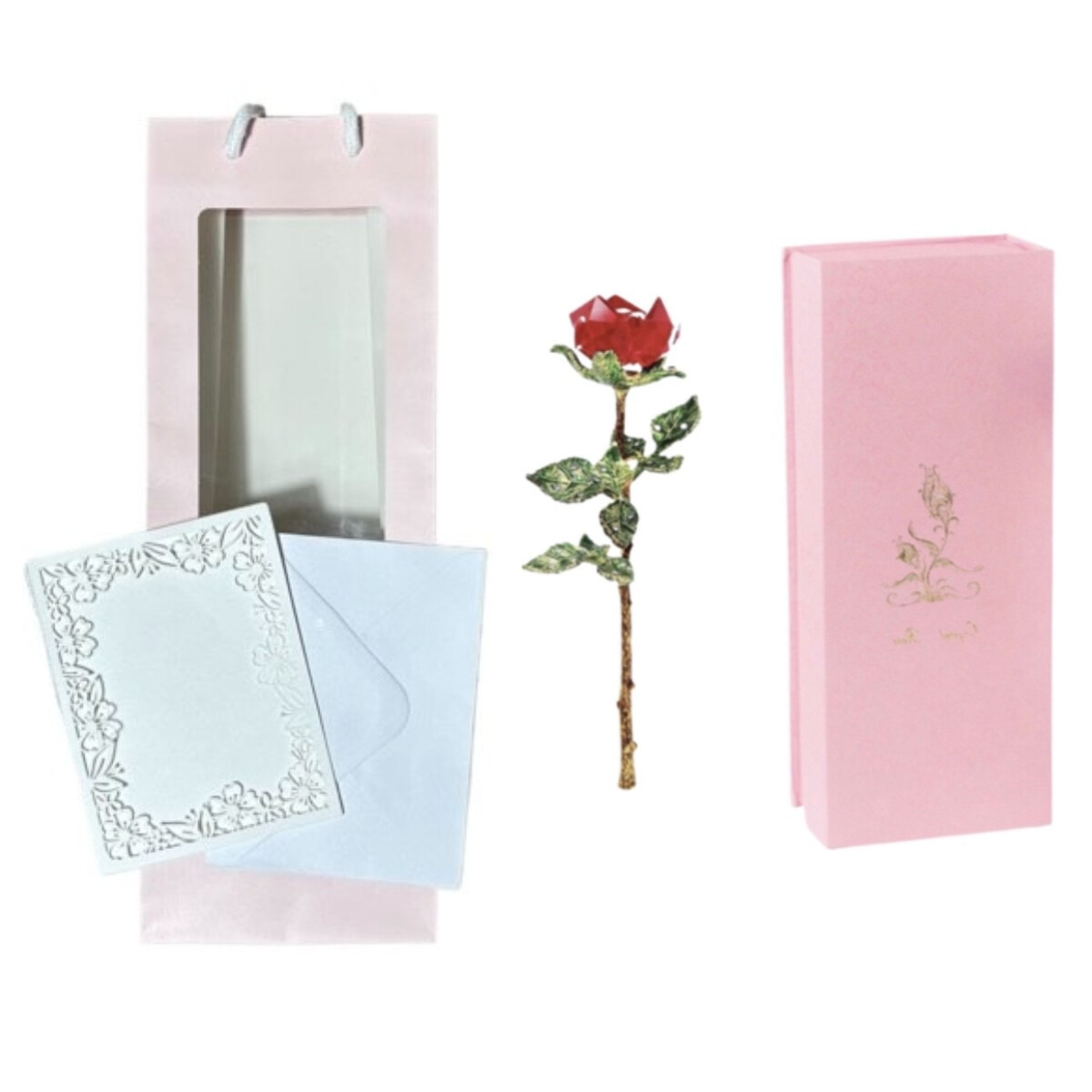 Artificial Roses Crystal Flower with gift box gift bag a card with/without vase